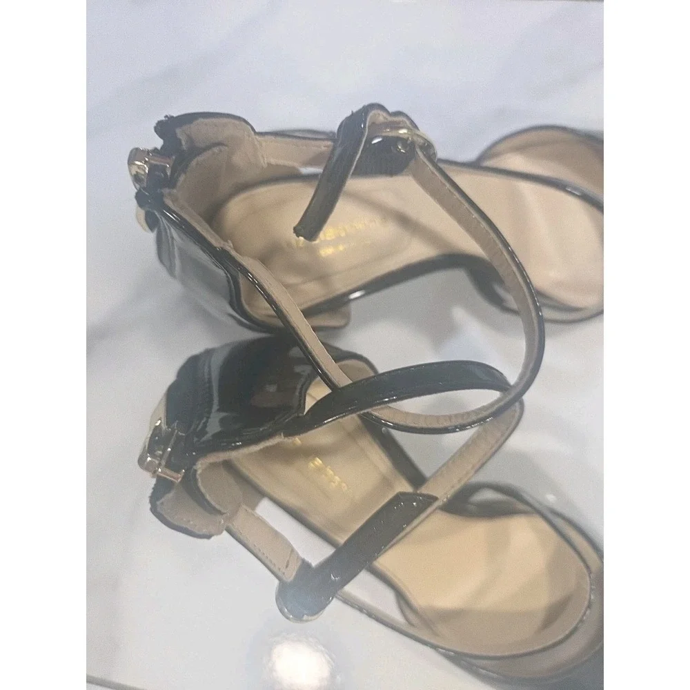 Liz Claiborne Black Strappy Pointed Toe Ankle‎ Strap Back Zip Heels Size 6 1/2